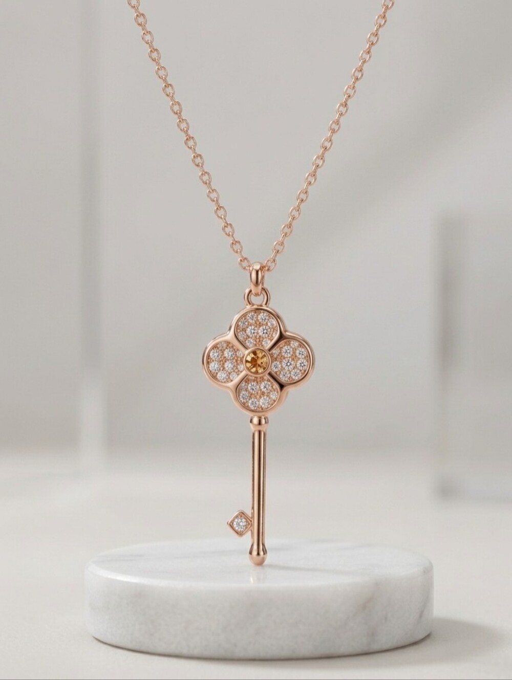 Swarovski Key Pendant Necklace - Crystals, Rose Gold Finish